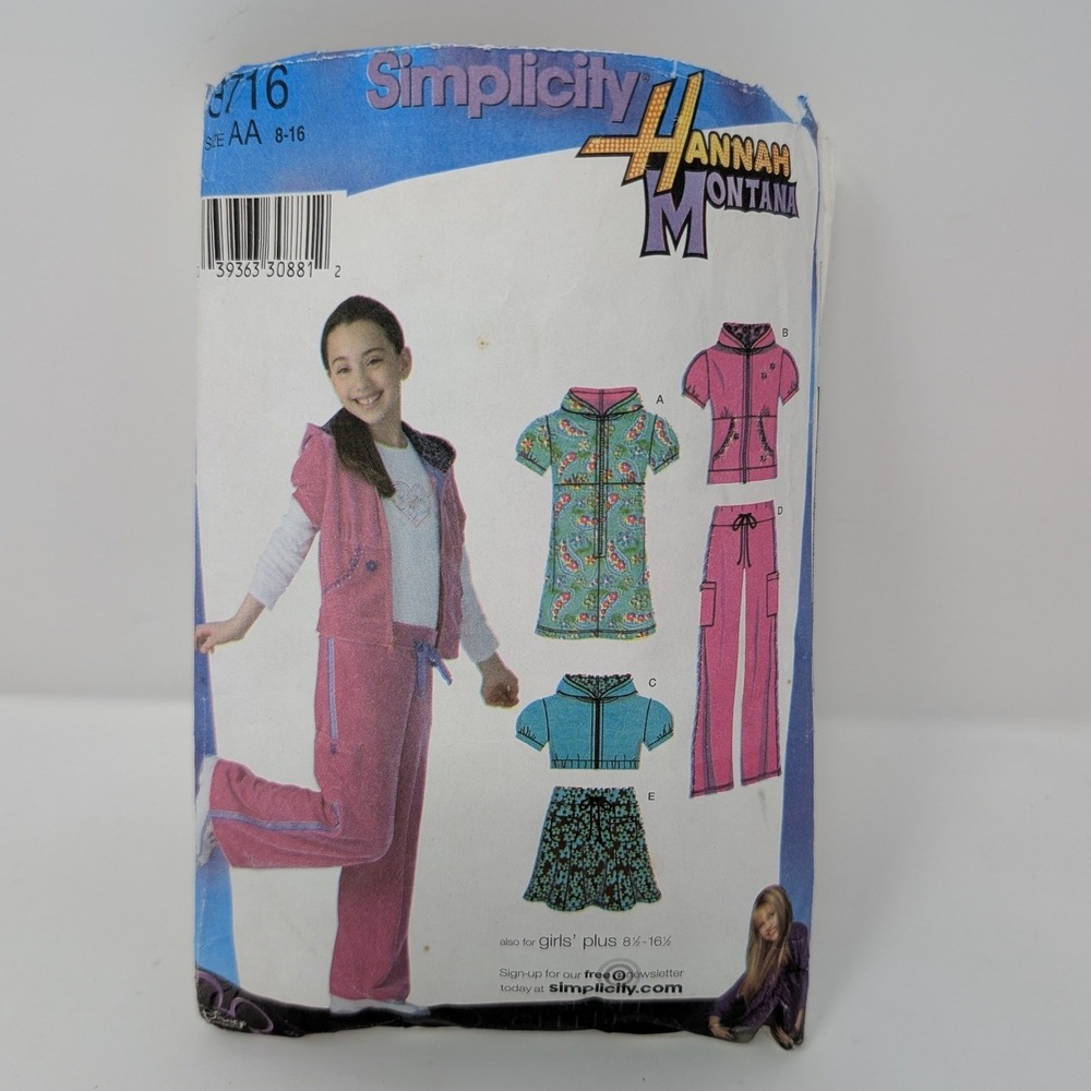Simplicity 3716 Hannah Montana‎ Sewing Pattern Size 8-16 Disney Y2K  Miley Cyrus